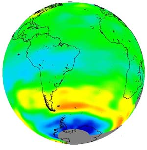 Earth colored for ozone levels