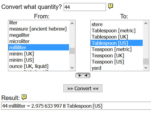 Convert mL to Tablespoons