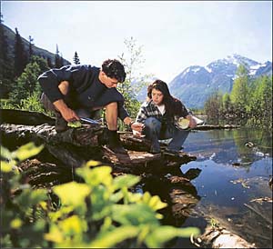 Students by river