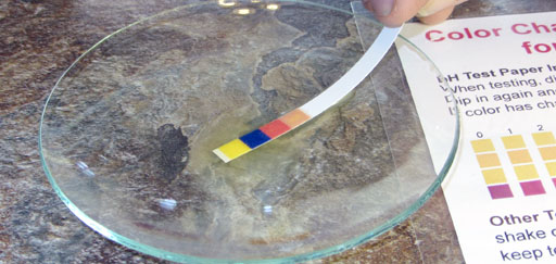 pH test strip in glycerin in watch glass