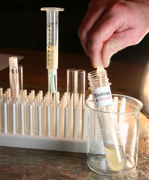 transferring biodiesel from test tube to syringe filter