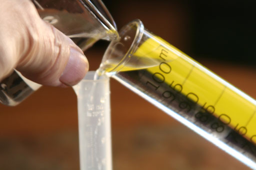 filling graduated cylinder from beaker