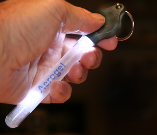 Point light into test tube of Aerogel
