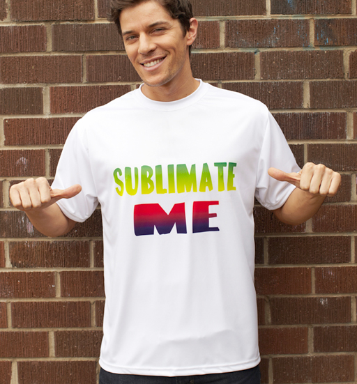 Guy wearing t-shirt with sublimate me written on it