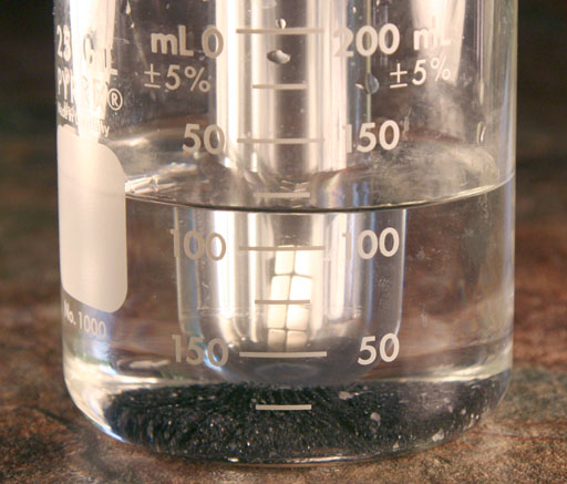 test tube with magnets in larger test tube submerged in beaker