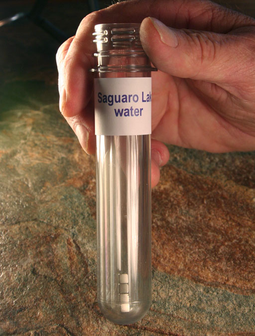 Test tube with magnets inserted into larger plastic test tube