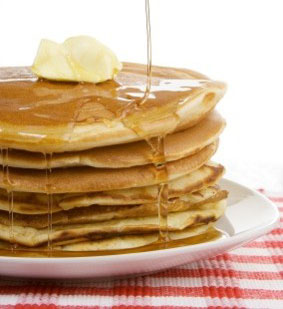 pancake syrup on pancakes