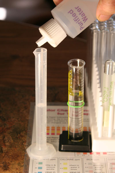 adding water to 10 mL graduated cylinder