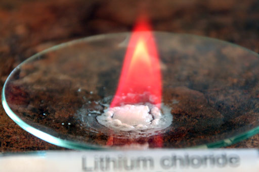 Flame test of lithium chloride
