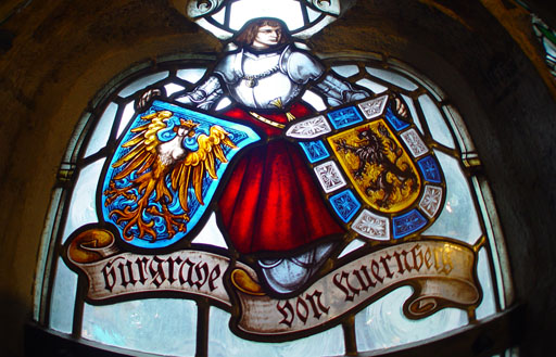 Stained glass window of a knight
