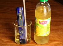 TDS meter and tea bottle