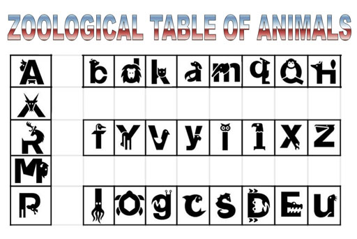 Table of symbols for animals