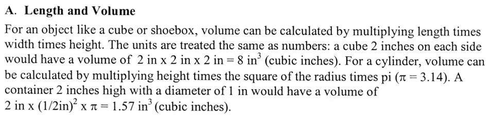 text about length and volume